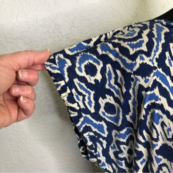 Boden blue and cream geometric print tie waist dress size 8L or 8 Long - Picture 4 of 15